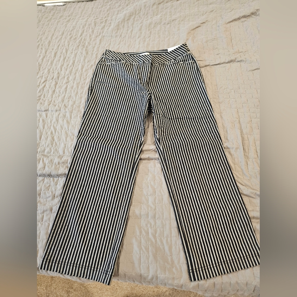 NWT Ann Taylor Loft Laura Pants Womens Size 10 Striped Mid Rise Cropped Ankle